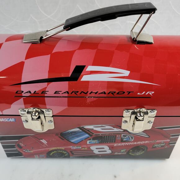 NASCAR Dale Earnhardt Jr Lunch Box  9"x6.5" Red 2004 No.8 Metal Dome Handle - Picture 16 of 16